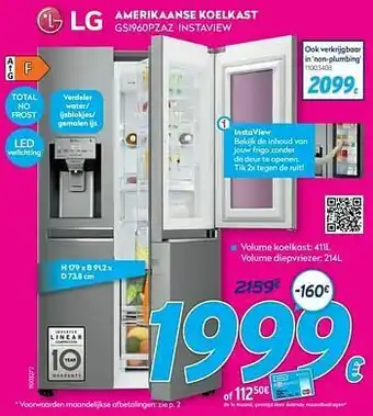 Krëfel Lg amerikaanse koelkast gsi960pzaz instaview aanbieding