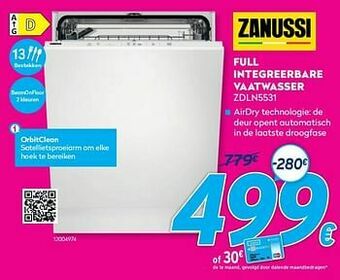 Krëfel Zanussi full integreerbare vaatwasser zdln5531 aanbieding