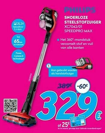 Krëfel Philips snoerloze steelstofzuiger xc7042-01 speedpro max aanbieding