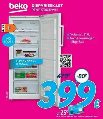 Krëfel Beko diepvrieskast rfne270k32wn aanbieding