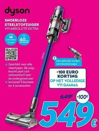 Krëfel Dyson snoerloze steelstofzuiger v11 absolute extra aanbieding