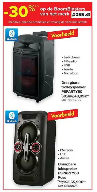 Carrefour Draagbare Trolleyspeaker Psparty50 En Draagbare Luidspreker Psparty60 Poss aanbieding