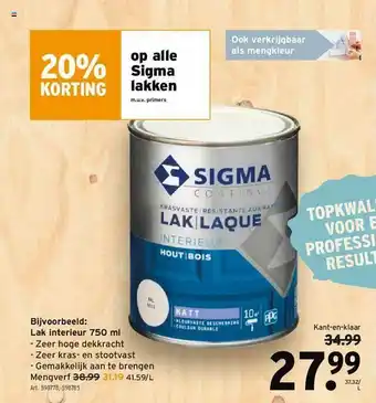 GAMMA 20% Korting Op Alle Sigma Lakken aanbieding