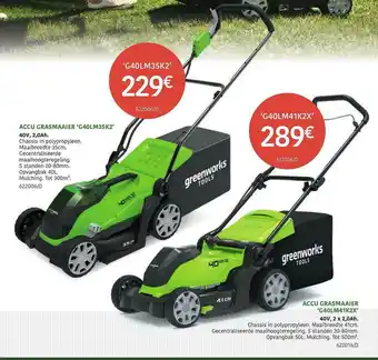 HandyHome Greenworks Accu Grasmaaier 'g40lm35k2' En Accu Grasmaaier 'g40lm41k2x' aanbieding