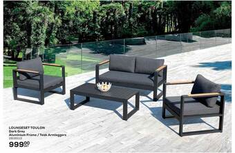Loungeset Toulon Dark Grey Aluminium Frame Teak Armleggers