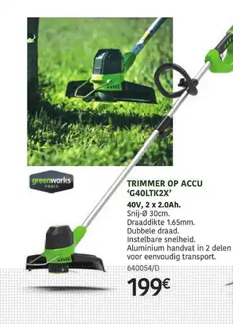 HandyHome Trimmer Op Accu 'g40ltk2x' Greenworks aanbieding
