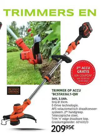 HandyHome Trimmer Op Accu 'bcsta536l1-qw' Black+decker aanbieding