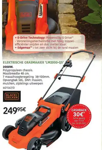 HandyHome Elektrische Grasmaaier 'lm20000-qs' Black+decker aanbieding