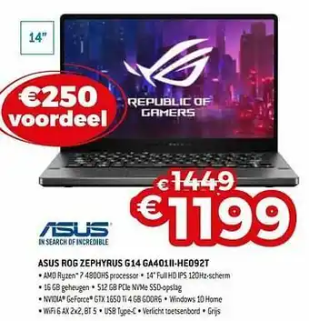 Exellent Asus rog zephyrus g14 ga401ii-he092t aanbieding