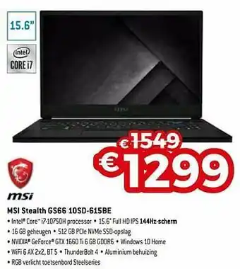 Exellent Msi stealth gs66 10sd-615be aanbieding