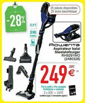 Cora Rowenta aspirateur balai steelstofzuiger rh9291wo aanbieding