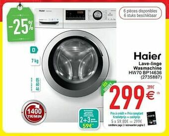 Cora Haier lave-linge wasmachine hw70 bp14636 aanbieding