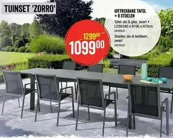 Uittrekbare tafel + 8 stoelen