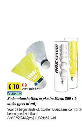 Decathlon Badmintonshuttles in plastic mavis 300 x 6 stuks aanbieding