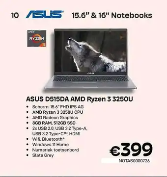 CompuDeals Asus d515 amd ryzen 3 3250u aanbieding