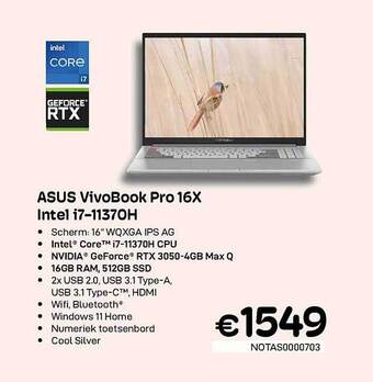 CompuDeals Asus vivobook pro 16x intel i7-11370h aanbieding