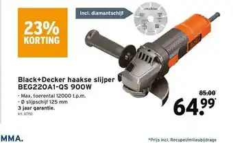 GAMMA 23% Korting Black+decker Haakse Slijper Beg220a1-qs 900w aanbieding