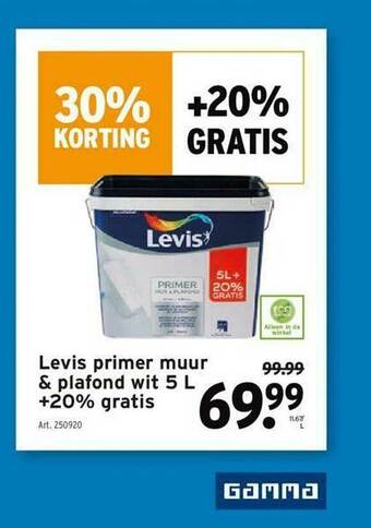 Levis Primer Muur & Plafond Wit 5 L + 20% Gratis