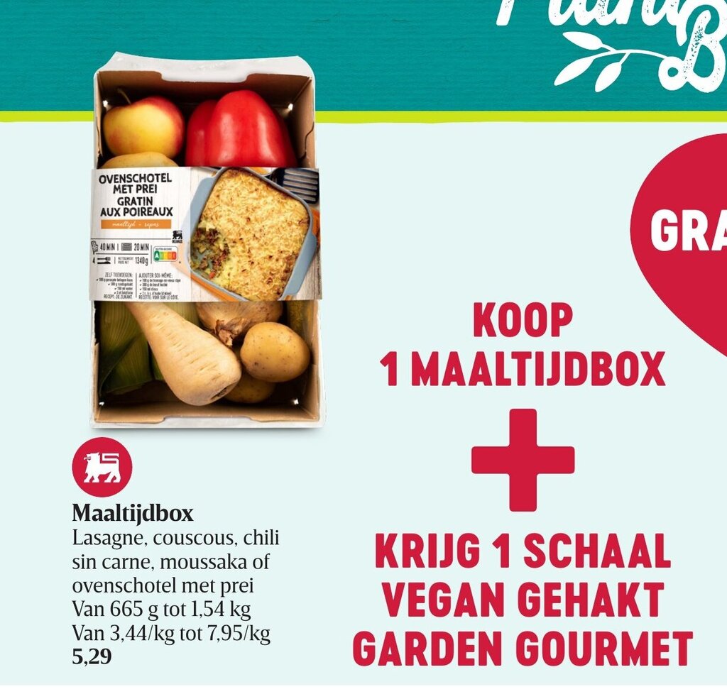 Maaltijdbox Lasagne, Couscous, Chili sin carne, Moussaka of Ovenschotel