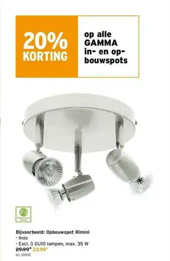 GAMMA 20% Korting Op Alle Gamma In- En Op- Bouwspots aanbieding
