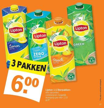 Albert Heijn Lipton 1.5 literpakken aanbieding
