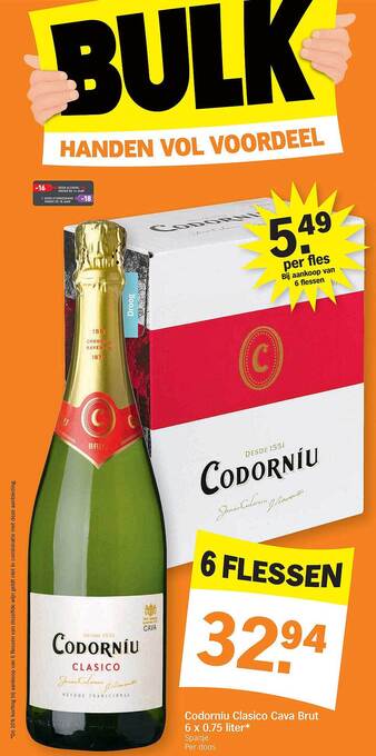 Albert Heijn Codorniu clasico cava brut 6 x 0.75 liter aanbieding