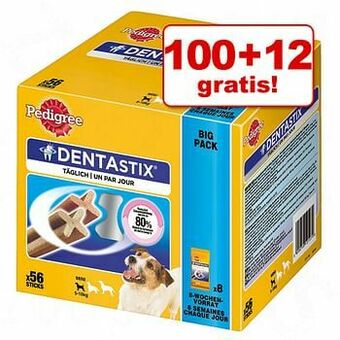 Zooplus 100 + 12 gratis! 112 Stuks Pedigree Dentastix Dagelijkse Gebitsverzorging - 56 x Dentastix + 56 x Dentastix Fresh - voor midd aanbieding