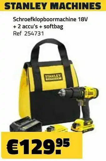 Bouwcenter Frans Vlaeminck Stanley machines schroefklopboormachine 18v + 2 accu`s + softbag aanbieding