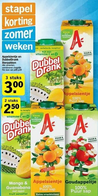 Albert Heijn Appelsientje en dubbeldrank literpakken aanbieding