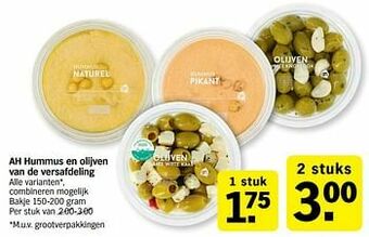 Albert Heijn Ah hummus en olijven van de versafdeling aanbieding