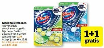 Albert Heijn Glorix toiletblokken power 5 citrus aanbieding