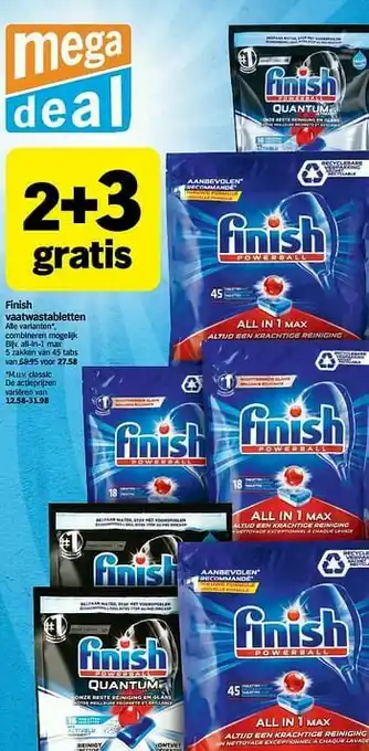 Albert Heijn Finish vaatwastabletten all-in-1 max aanbieding