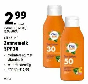 Lidl Zonnemelk spf 30 aanbieding
