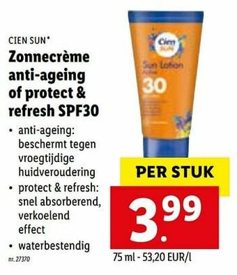 Lidl Zonnecrème anti-ageing of protect + refresh spf30 aanbieding