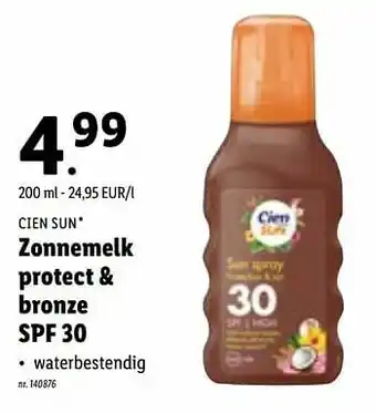 Lidl Zonnemelk protect + bronze spf 30 aanbieding