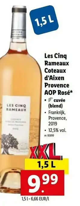 Lidl Les cinq rameaux coteaux d`aixen provence aop rosé aanbieding