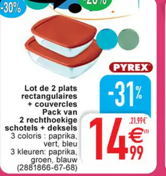 Cora Lot de 2 plats rectangulaires + couvercles pack van 2 rechthoekige schotels + deksels aanbieding
