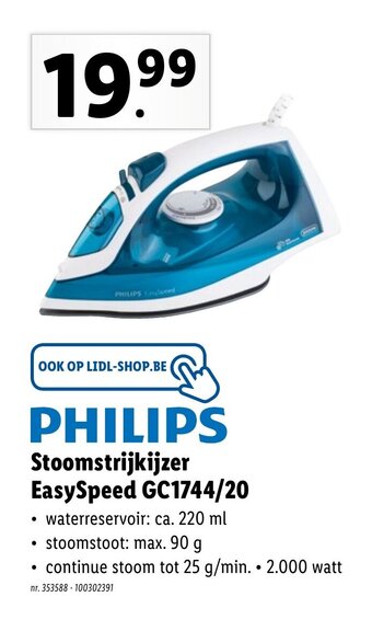 Lidl Philips Stoomstrijkijzer EasySpeed GC1744/20 aanbieding