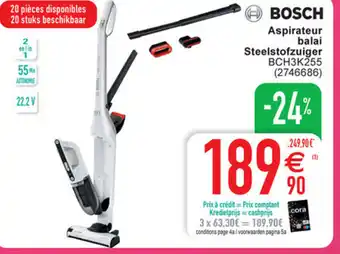 Cora Bosch aspirateur balai steelstofzuiger bch3k255 aanbieding
