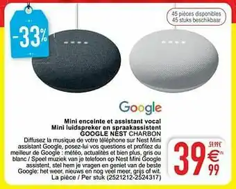 Cora Mini enceinte et assistant vocal mini luidspreker en spraakassistent google nest charbon aanbieding
