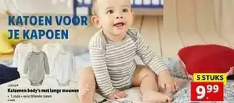 Lidl Katoenen body`s met lange mouwen aanbieding