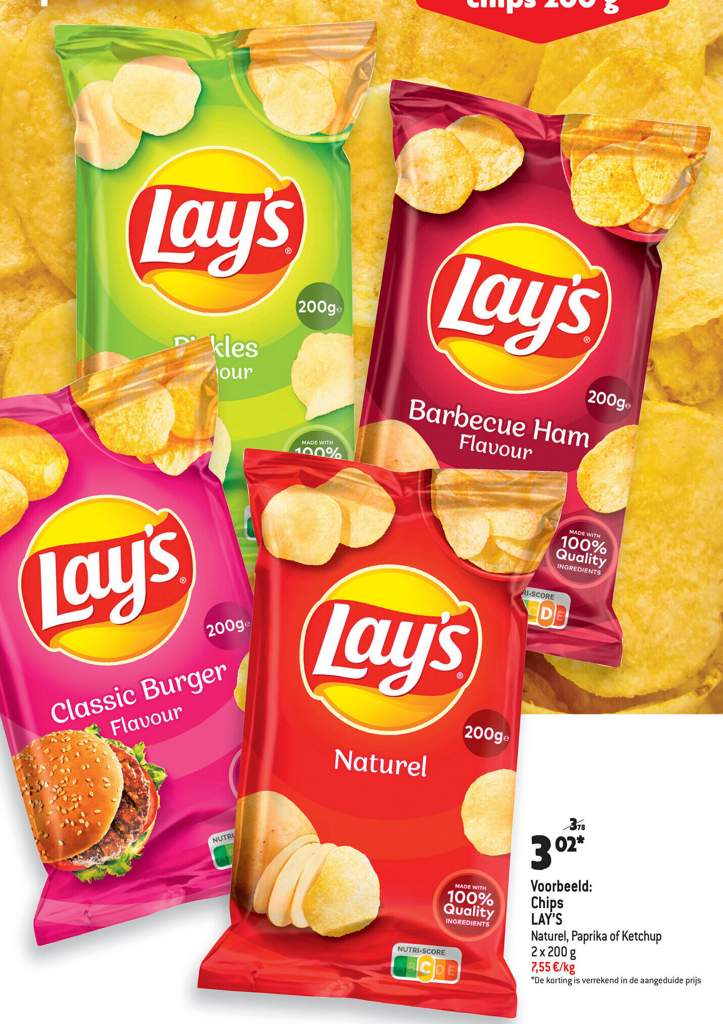 Lay's Chips Naturel, Paprika of Ketchup 2 x 200g promotie bij Louis Delhaize