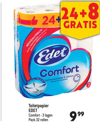 Louis Delhaize Edet Toiletpapier Comfort 3 Lagen Pack 32 Rollen aanbieding