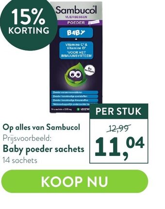 Holland & Barrett Sambucol baby poeder sachets 14 sachets aanbieding