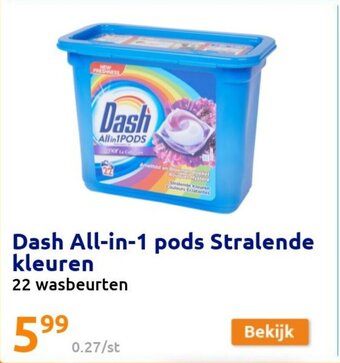 Action Dash All-in-1 Pods Stralende Kleuren 22 wasbeurten aanbieding