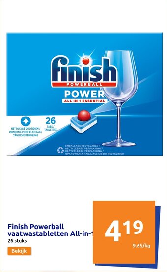 Action Finish Powerball Vaatwastabletten All-in-1 26 stuks aanbieding