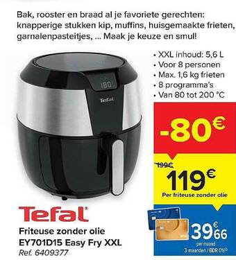 Carrefour Tefal Friteuse Zonder Olie Ey701d15 Easy Fry Xxl aanbieding