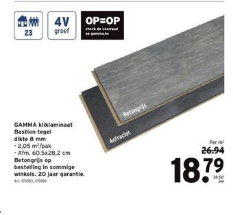 GAMMA Gamma Kliklaminaat Bastion Tegel dikte 8 mm aanbieding