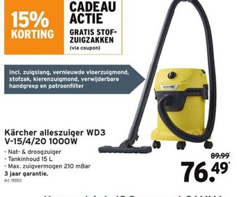 GAMMA Karcher Alleszuiger WD3 V-15/4/20 1000W aanbieding
