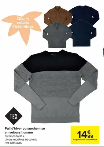 Carrefour Pull d'Hiver ou Surchemise en Velours Homme aanbieding